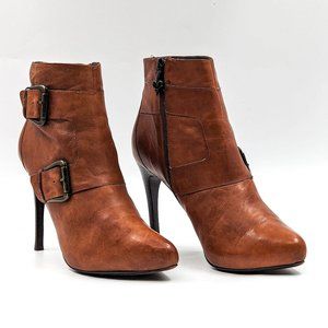 Donald Pliner Women Estero Brown Leather Moto Biker Buckle Ankle Boots size 8